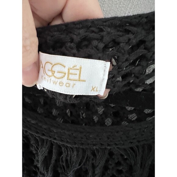 Aggel Knitwear Women’s XL Black Open Knit Dress Crochet Fringed Swim Cover NWOT - Picture 12 of 15